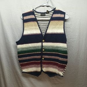 Vintage Structure Striped V-Neck Knit Sweater Button Down Vest Size medium